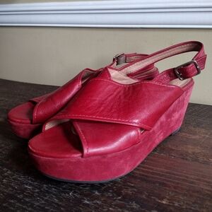 Corso Como Red Leather and Suede Platform Sandals Size 9
